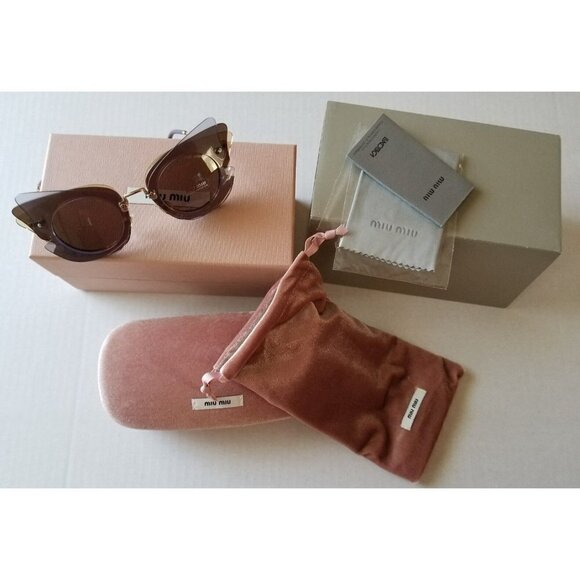 NEW AUTH MIU MIU CAT EYE LILAC YELLOW BROWN LENCES SUNGLASSES 0MU 02SS ITALY - Picture 2 of 8